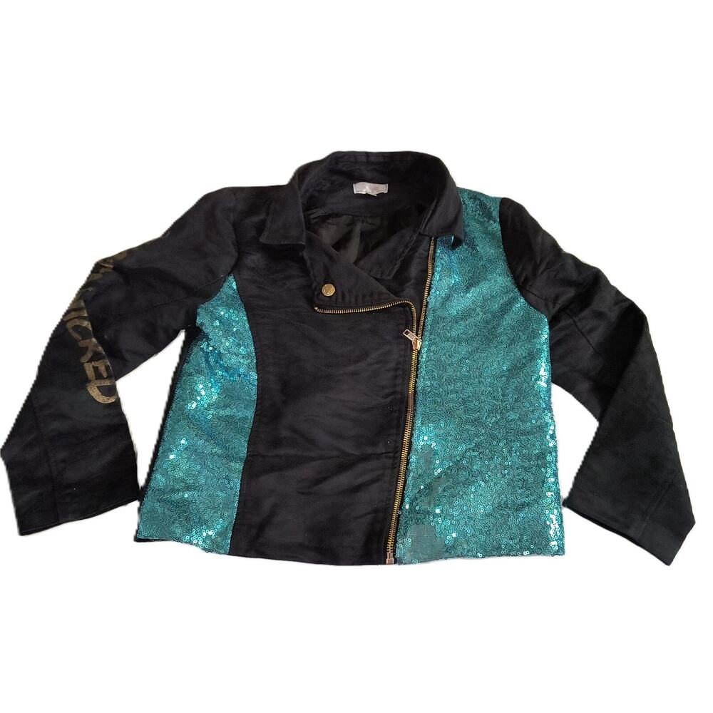 Disney D-signed Girls Faux Suede Full Zip Jacked Black Blue Glitter Size M G001